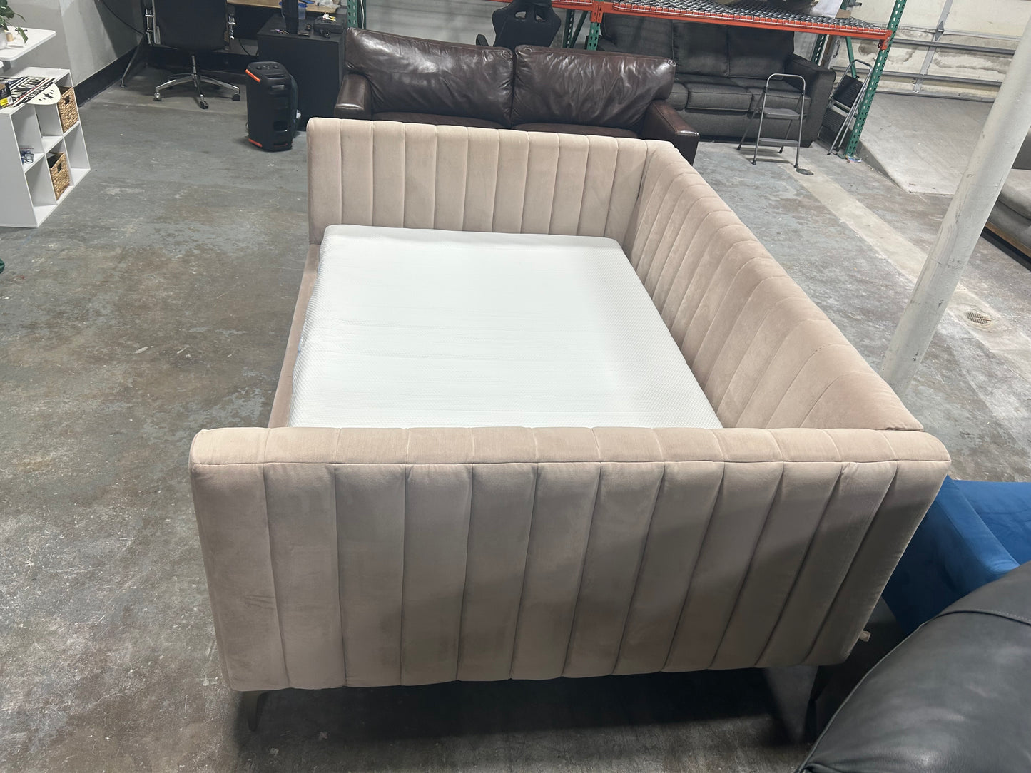 Pottery Barn Peach Velvet Full-Size MCM Daybed