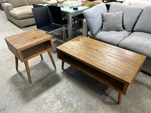 Oak Wood MCM Coffee Table/End Table Set