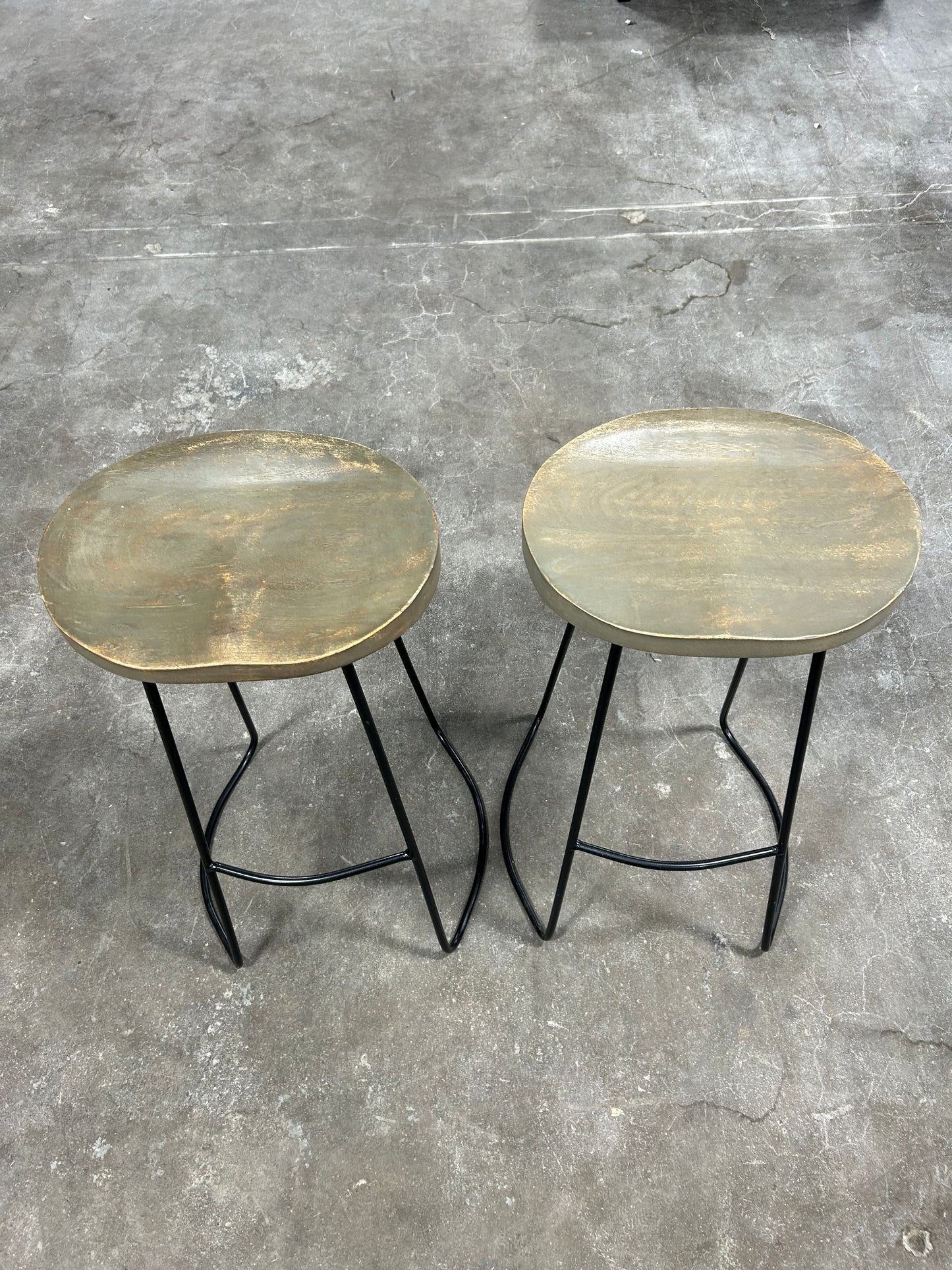 Contemporary Gray Wood & Metal Barstool Set
