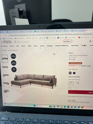 Macy’s 113” Jollene 2-Pc Fabric Sectional (Slate Gray)
