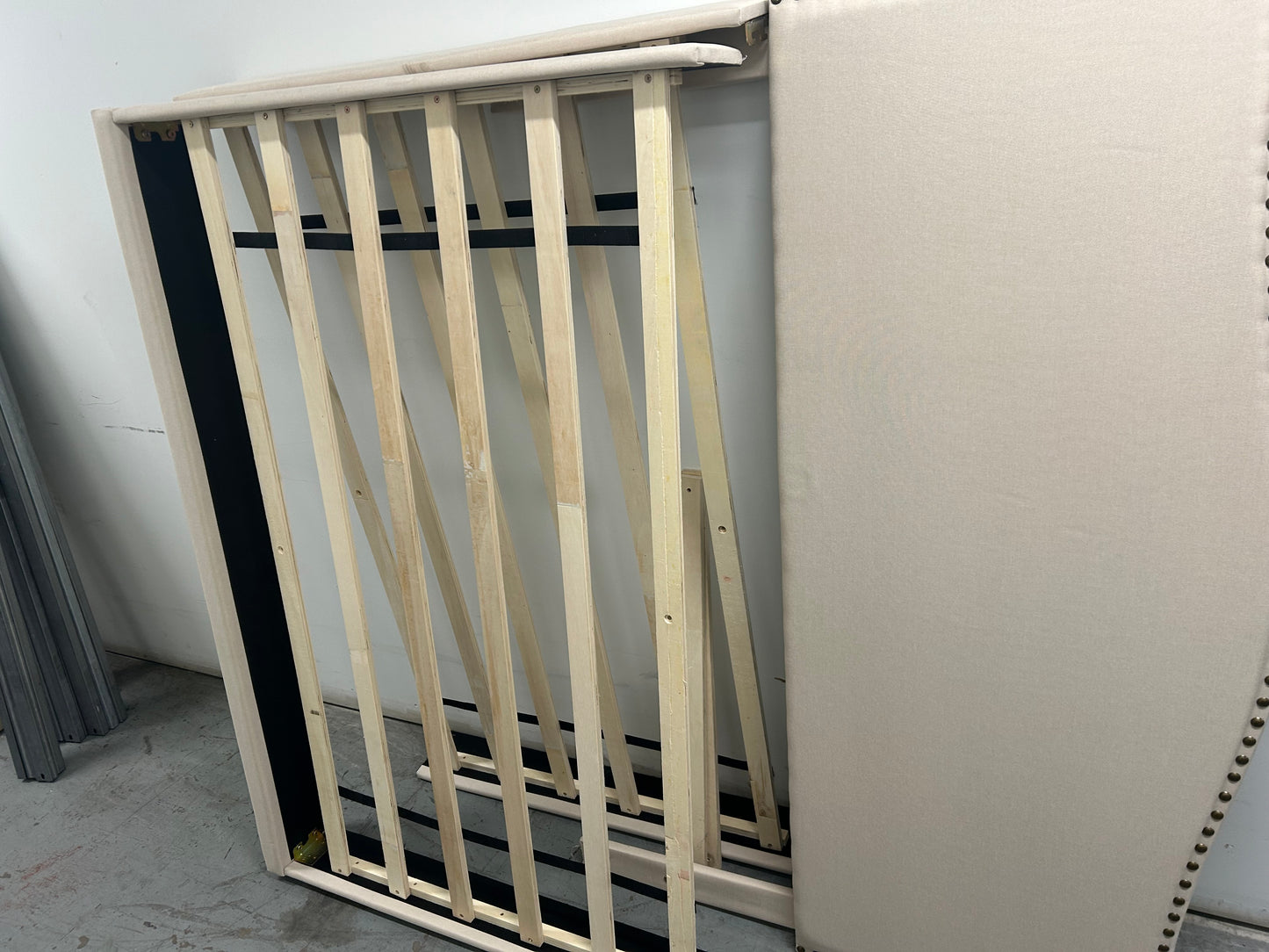 Studded Beige Queen Bed Frame