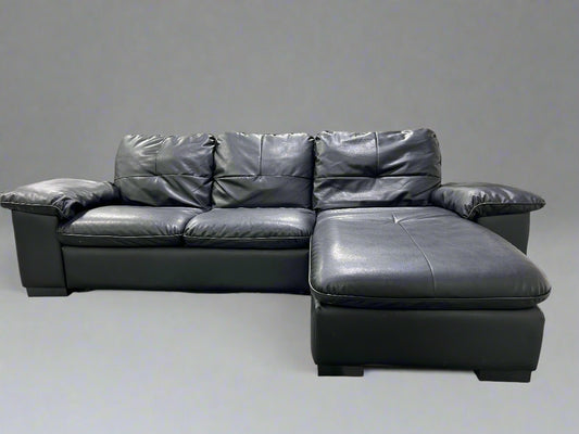 Contemporary Black Leather Chaise Sectional