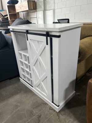White Farmhouse Wine Rack w/Marbled Top