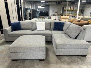 Contemporary Light Gray Chaise Sectional w/Ottoman