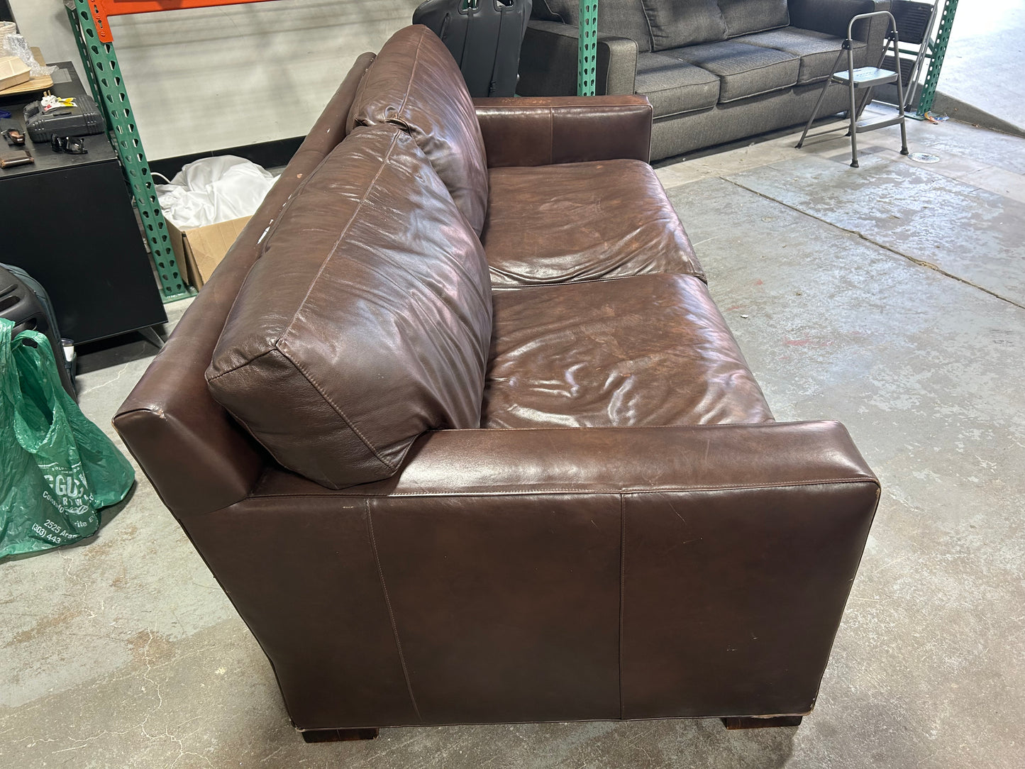 Crate & Barrel 88” Dark Brown Leather Axis Sofa