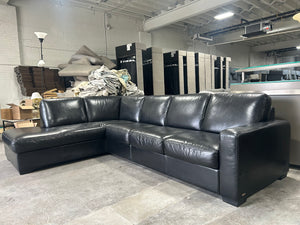 Natuzzi 3-Pc Black Leather Chaise Sectional