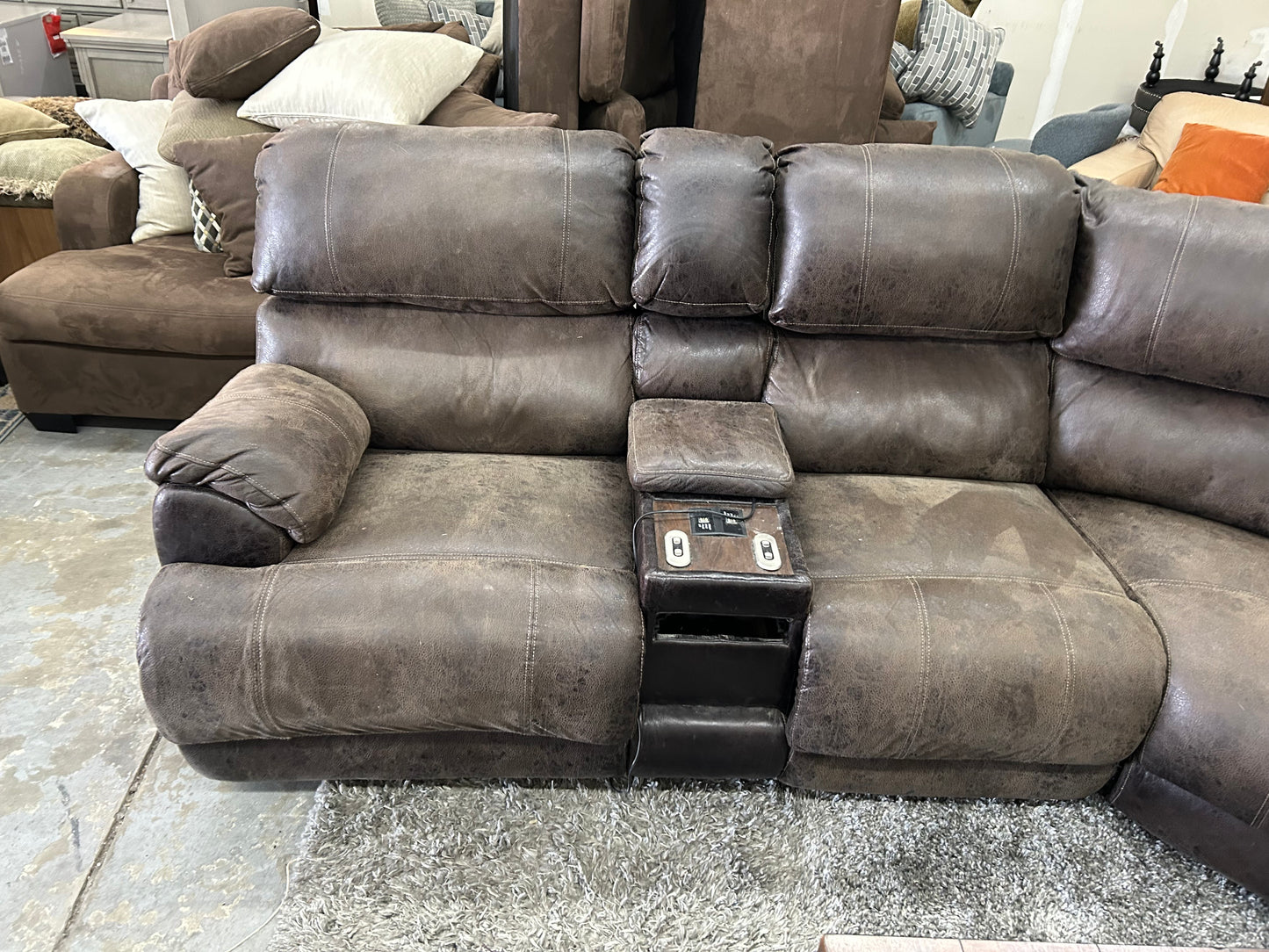 Brown Microsuede Electric Recliner Sectional