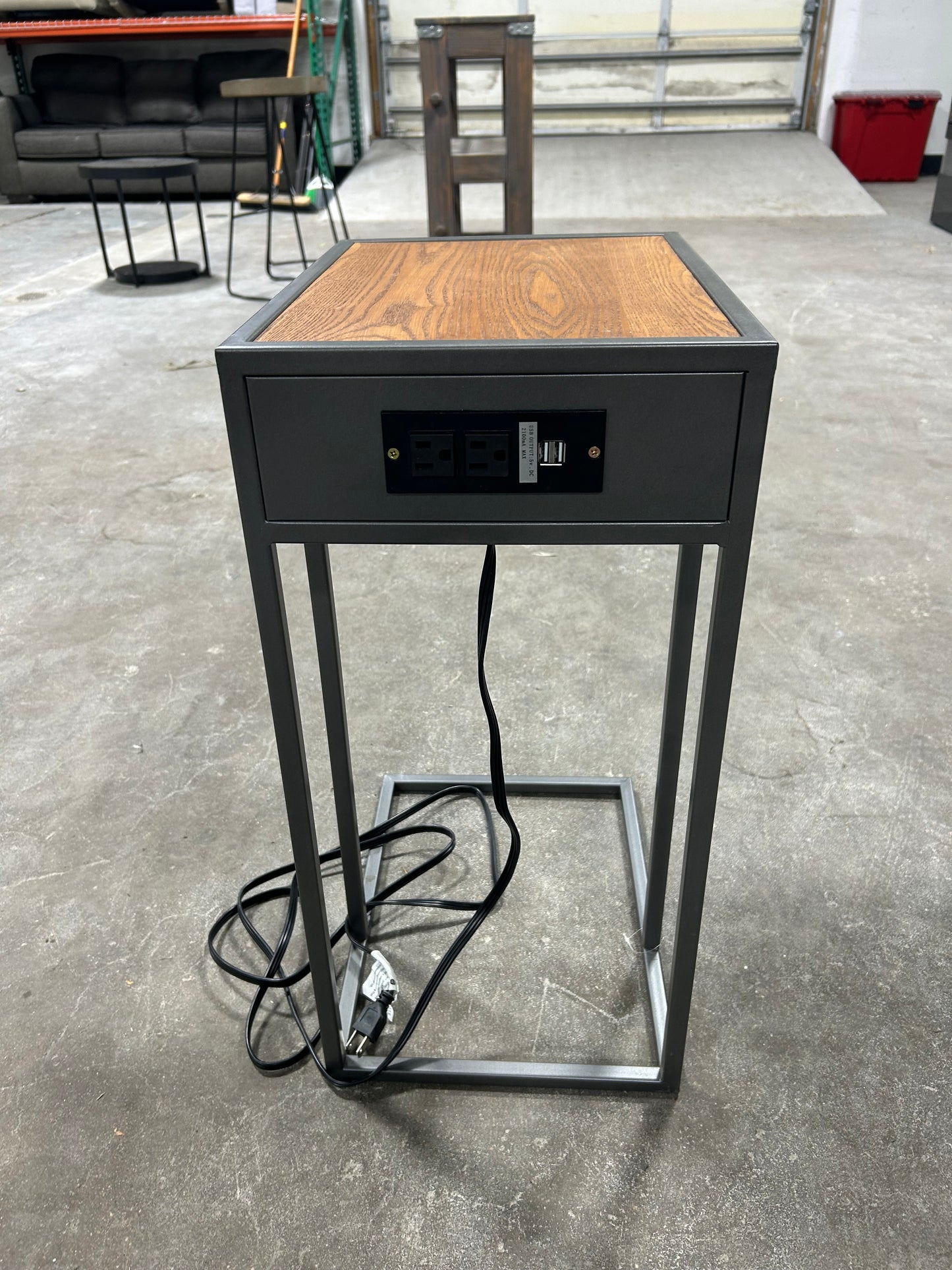 Contemporary Side Table With USB Ports And Outlets