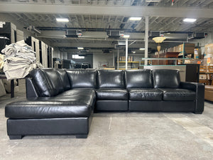 Natuzzi 3-Pc Black Leather Chaise Sectional