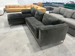 Dark Olive Velvet 2-Pc Chaise Sectional