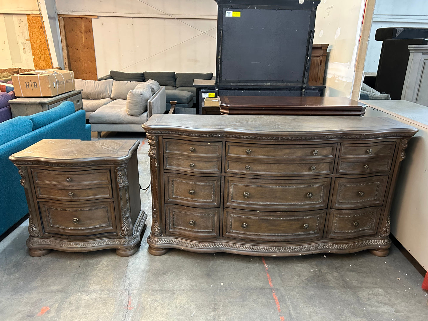 Brown Wooden Dresser And Night Stand Set