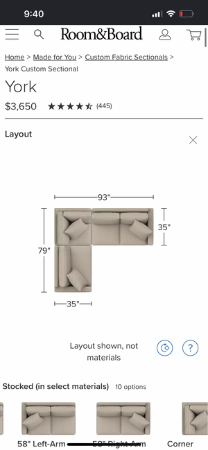 Room & Board 3-Pc Ultrasuede Orson Sectional