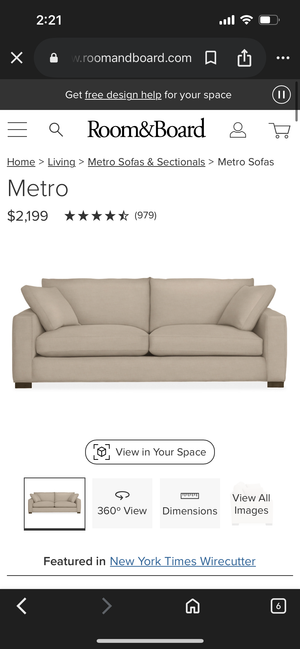 Room & Board 88” Metro Sofa