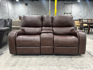Brown Leather Recliner-Glider Sofa