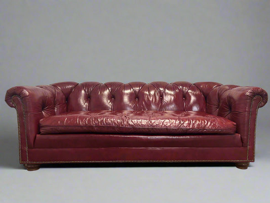 CUSTOM-Made Vintage 1989 Red Leather MCM Chesterfield Sofa