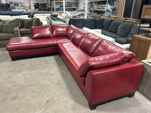 2-Pc Red Leather Chaise Sectional