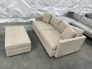 Crate & Barrel 83” Lounge Deep Sofa w/Storage Ottoman (Beige)