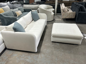 CB2 White 80'' Stitch Sofa w/Ottoman