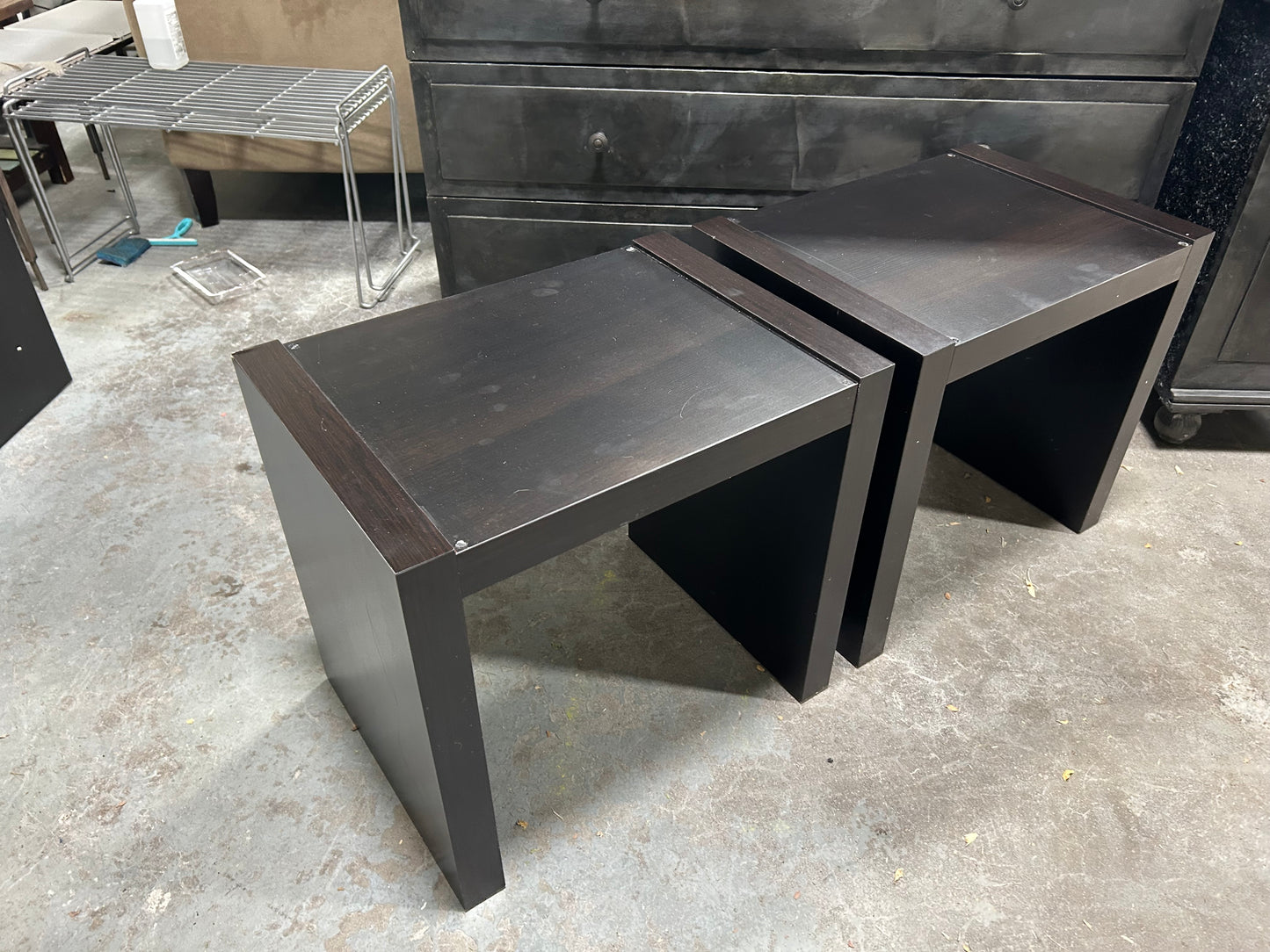 Espresso Wooden Glass-Top End Table Set