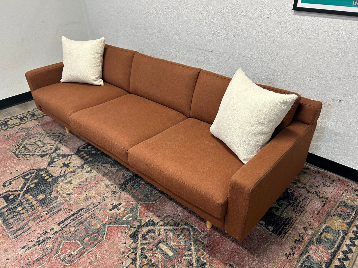 OFS Burnt Orange 100% Wool MCM Sofa