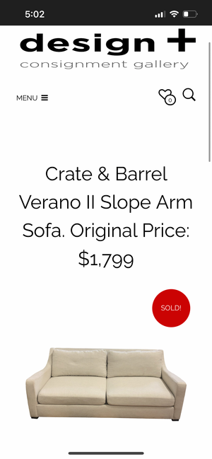 Crate & Barrel Verano II Slope Arm Sofa