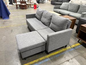 Gray 3-Pc Sectional w/ Ottoman