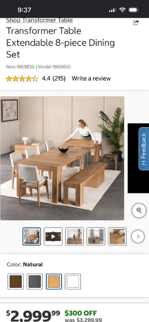 Transformer Table 8-Piece Natural Extension Dining Set
