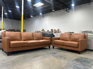 Prospera West Park 2-Pc Leather Sofa & Chair Set (Cognac)