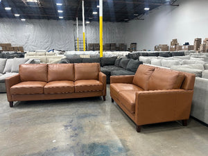 Prospera West Park 2-Pc Leather Sofa & Chair Set (Cognac)
