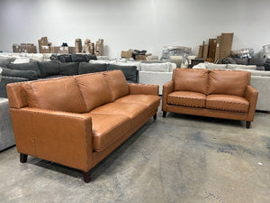 Prospera West Park 2-Pc Leather Sofa & Chair Set (Cognac)