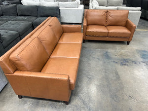 Prospera West Park 2-Pc Leather Sofa & Chair Set (Cognac)