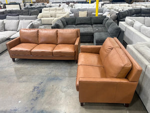 Prospera West Park 2-Pc Leather Sofa & Chair Set (Cognac)