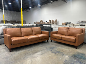 Prospera West Park 2-Pc Leather Sofa & Chair Set (Cognac)