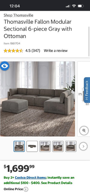Thomasville Fallon 6-Piece Modular Sectional (Gray)