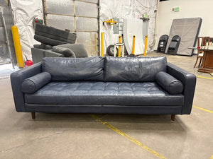 Article Sven 88” Tufted Leather Sofa (Oxford Blue)