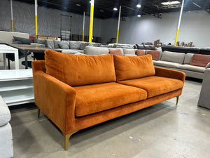 SofaCompany Burnt Orange Velvet MCM Sofa