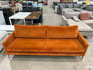 SofaCompany Burnt Orange Velvet MCM Sofa