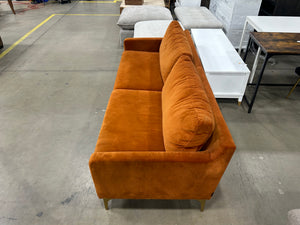 SofaCompany Burnt Orange Velvet MCM Sofa