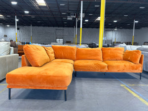 Burnt Orange Velvet MCM Chaise Sectional