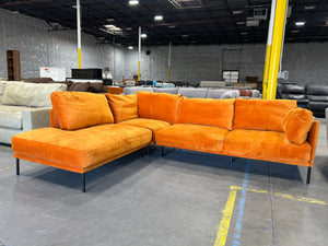 Burnt Orange Velvet MCM Chaise Sectional
