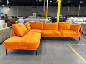 Burnt Orange Velvet MCM Chaise Sectional