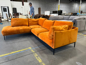 Burnt Orange Velvet MCM Chaise Sectional
