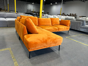 Burnt Orange Velvet MCM Chaise Sectional