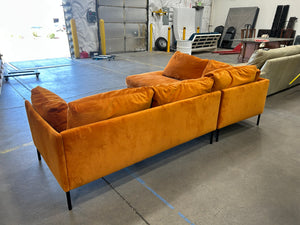 Burnt Orange Velvet MCM Chaise Sectional