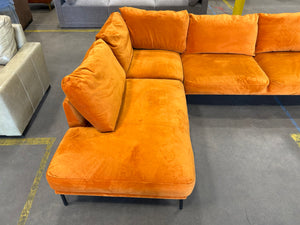 Burnt Orange Velvet MCM Chaise Sectional