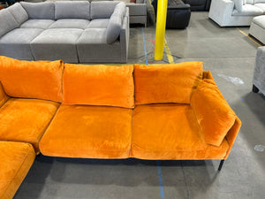 Burnt Orange Velvet MCM Chaise Sectional