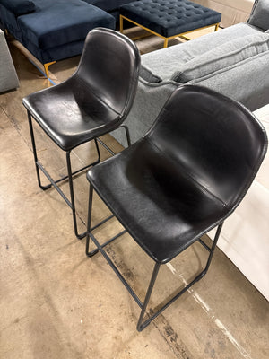 Black Leather Barstool Set
