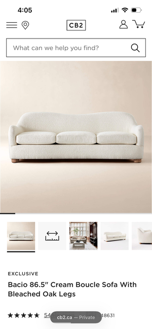 CB2 Bacio Cream Bouclé Sofa