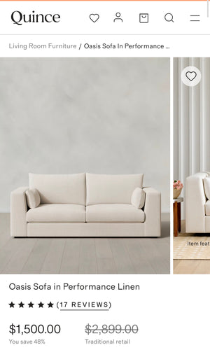 Quince Oasis Sofa in Performance Linen