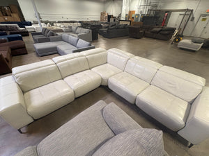 White Leather Power Reclining Sectional
